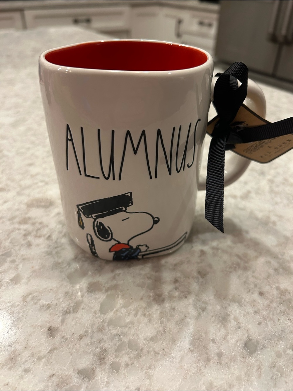 “New”Rae Dunn Ceramic 'ALUMNUS' Mug with Red Interior and Snoopy Graduation